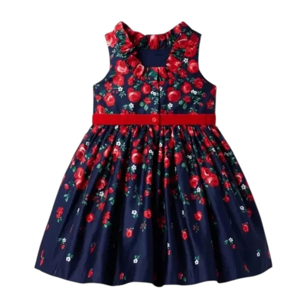 American Girl x Janie and Jack Wrapped In Roses Party Dress Navy Red Girl Size 8